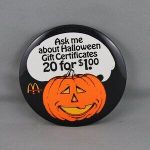 Vintage McDonalds Pin - Halloween Gift Certificates Jack-o-Lantern Celluloid Pin